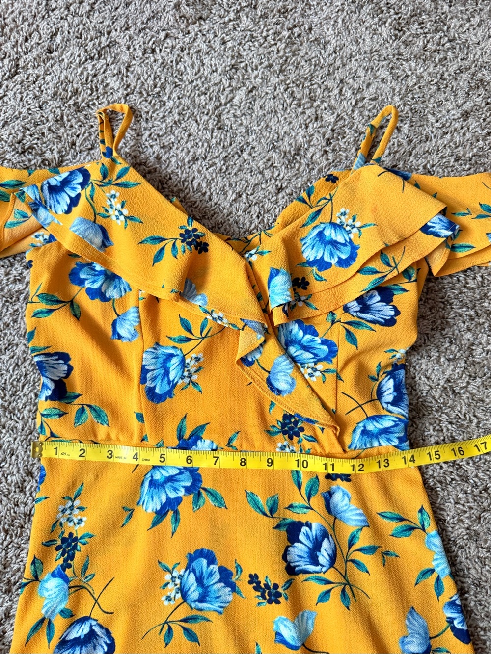 ☀️ BCX • Yellow Floral Ruffle Cold-Shoulder High-Low Dress • Juniors 9 or WM 8 - Picture 9 of 13